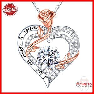 1-3 ct Rose Heart Moissanite Necklace, 925 Sterling Silver Pendant